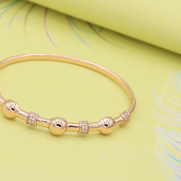 Elegant Rose Gold Bangle with Beaded Design and Sparkling Accents, XPBL0465 - Picture 3 of 12